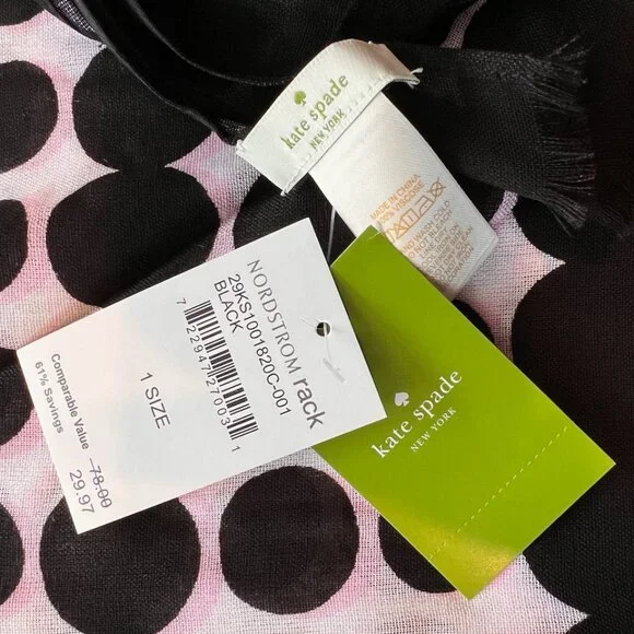 NEW Kate Spade scarf - black and white dots - Picture 3 of 3